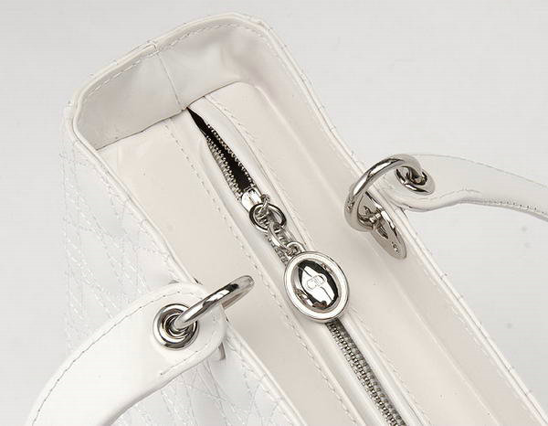 replica jumbo lady dior patent leather bag 6322 white with silver